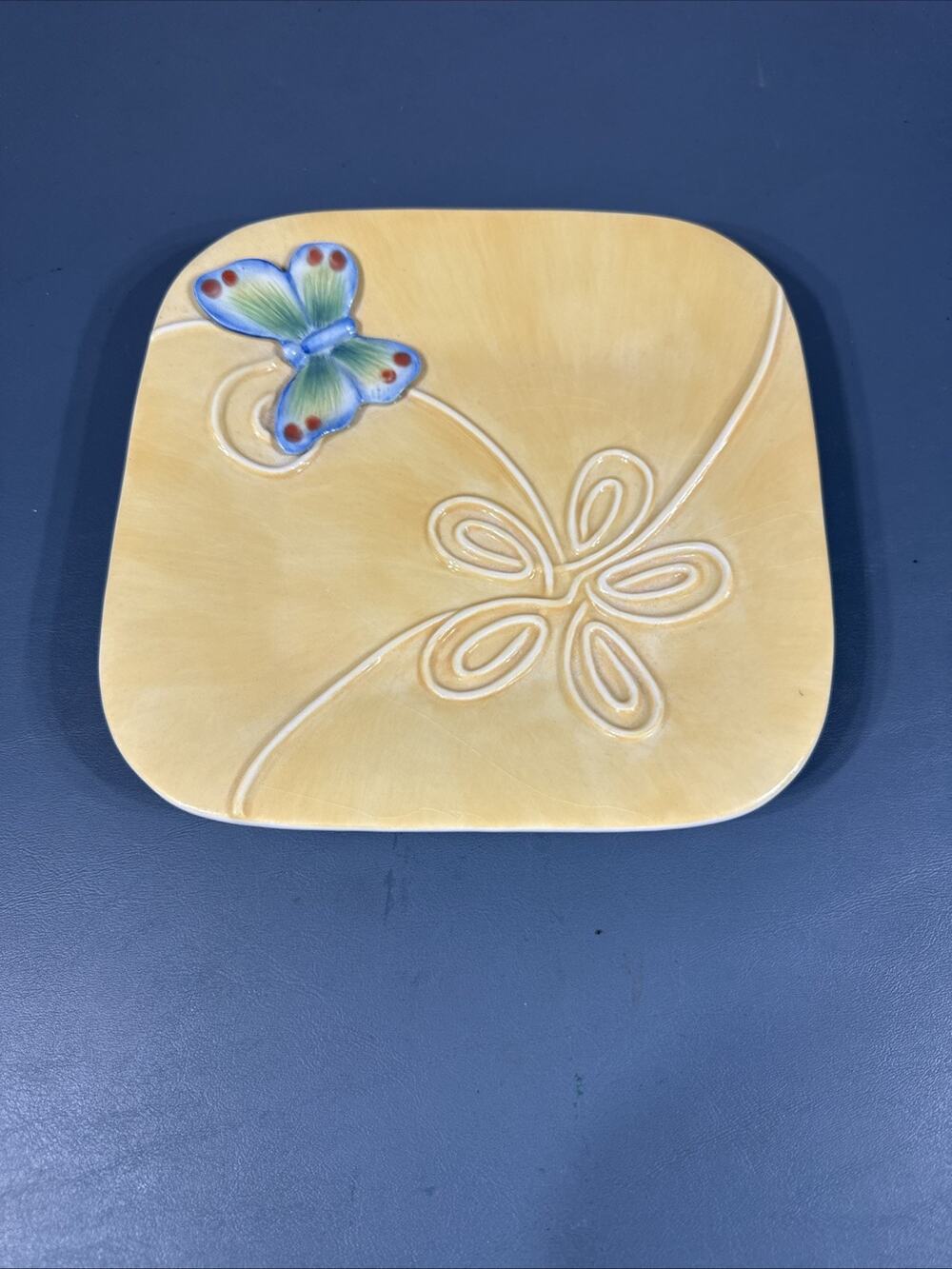 Fitz and Floyd Essentials Yellow Blue Butterfly Springtime 8" Decorative Plate